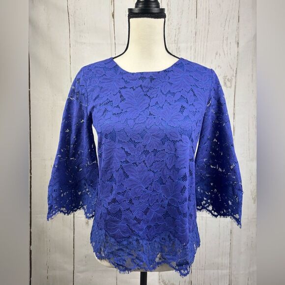 NWT Banana Republic Blue Lace 3/4 Bell Sleeve Blouse Top - Picture 6 of 6